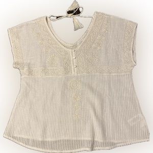 SIGRID OLSEN SHORT SLEEVE BOHO COTTEN TOP